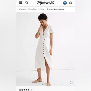 Madewell Petite Linen-Blend Button-Wrap Midi Dress